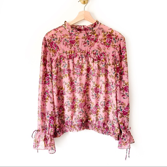 Express Tops - Express | Pink Floral Mock Neck Blouse